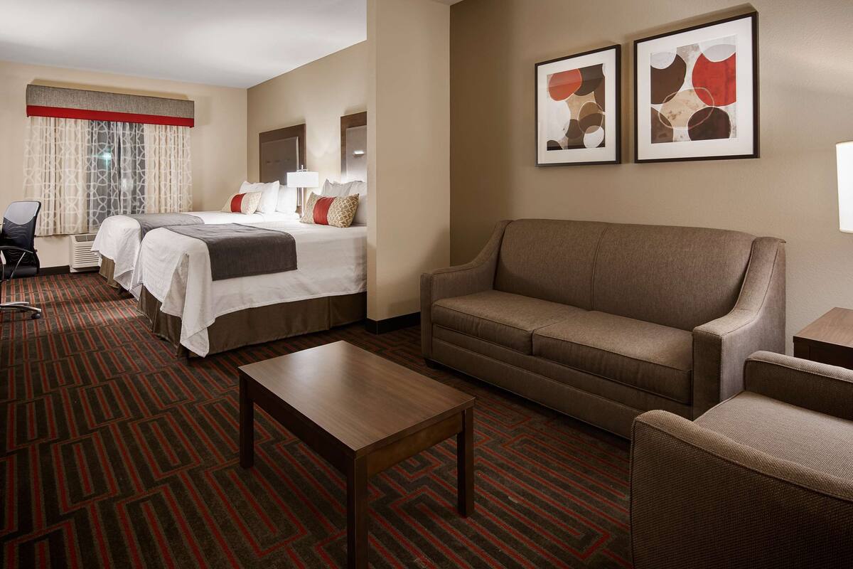 suite, 2 queen beds, non smoking, refrigerator & microwave | pillow-top beds, desk, laptop workspace, blackout curtains