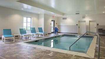 Indoor pool, open 6:00 AM to 10:00 PM, sun loungers