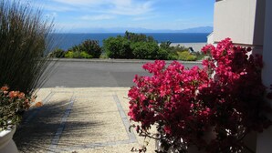 A paved driveway leading to a building with a view of the ocean and mountains. - Port Of Call (Cape Town)