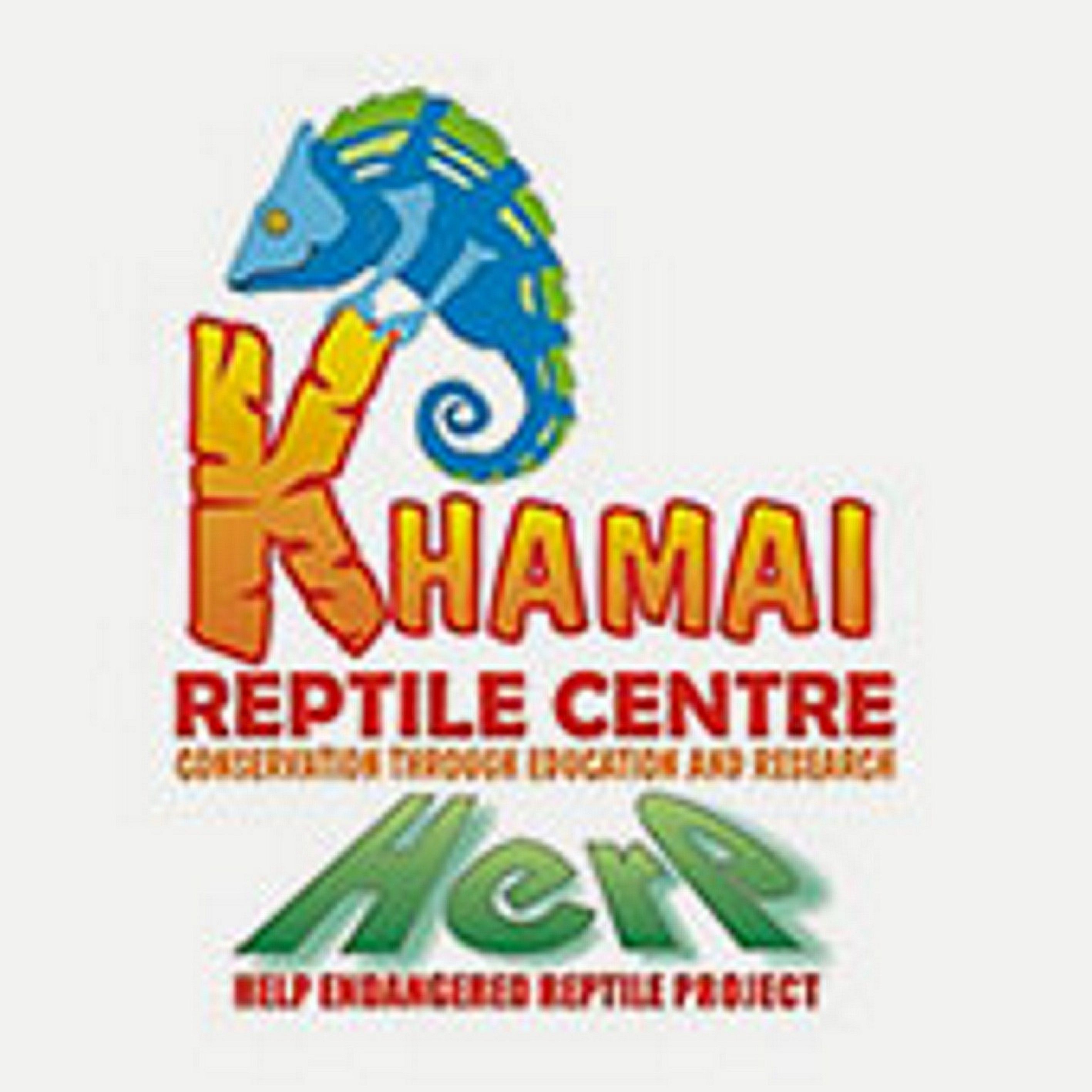 Un logo pour le centre de reptiles, avec un caméléon aux couleurs vives et les inscriptions « Centre de reptiles » et « Projet d’aide aux reptiles menacés ».