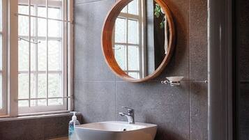 Combined shower/bathtub, free toiletries, hair dryer, towels