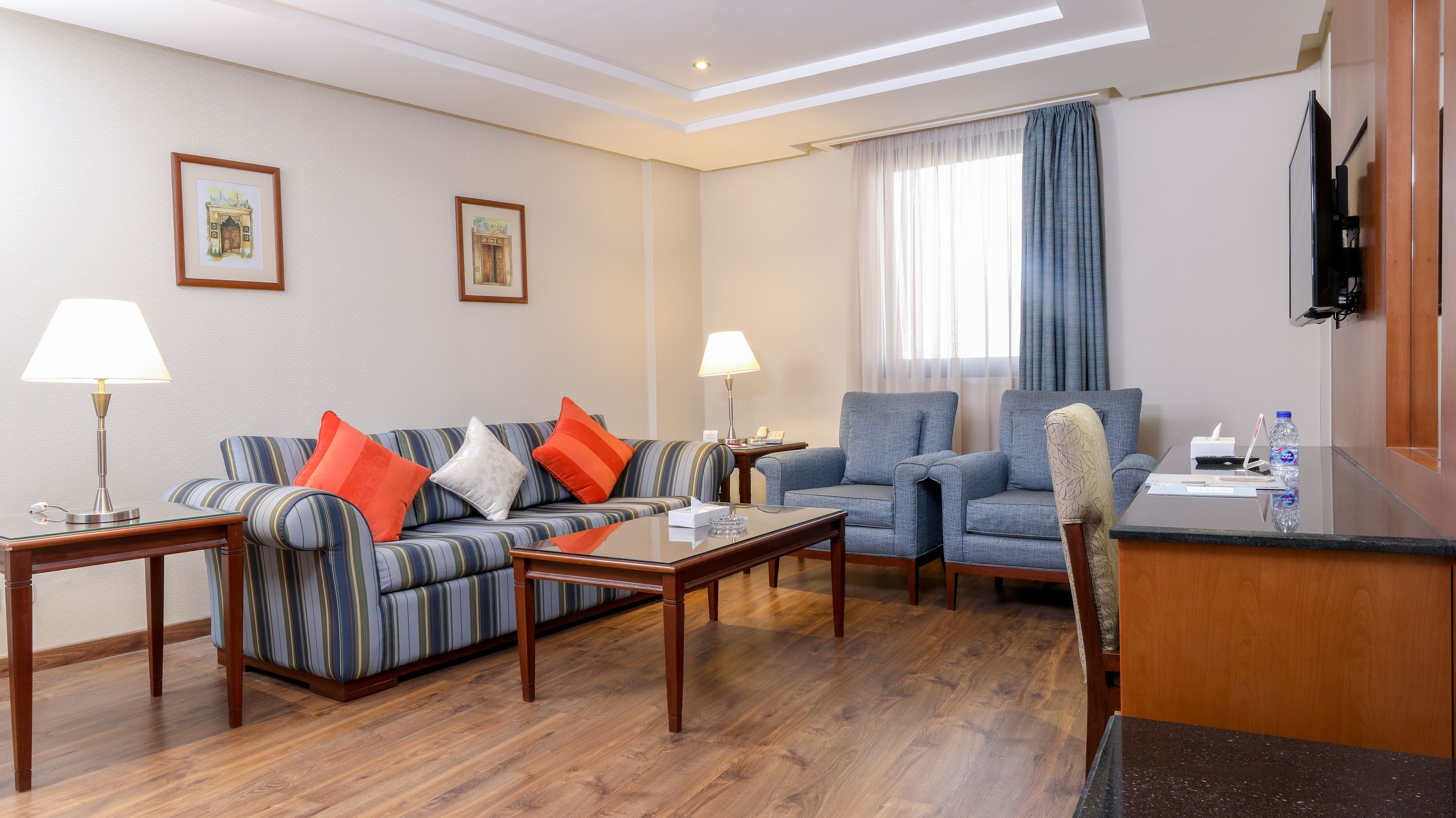 Flat-screen TV, DVD player, offices