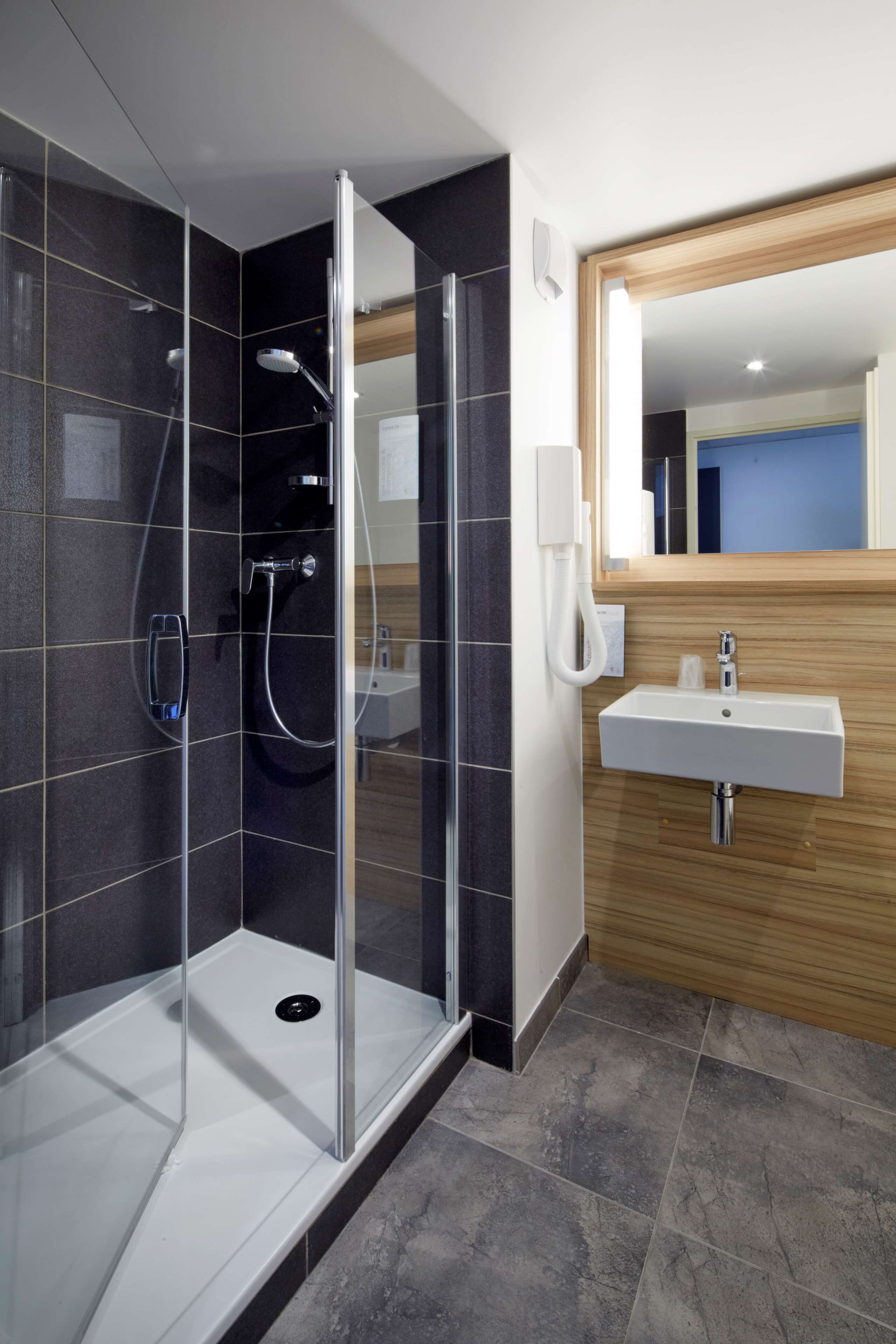 eco-friendly toiletries, hair dryer, towels, soap