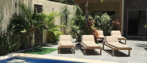 Outdoor pool, pool loungers