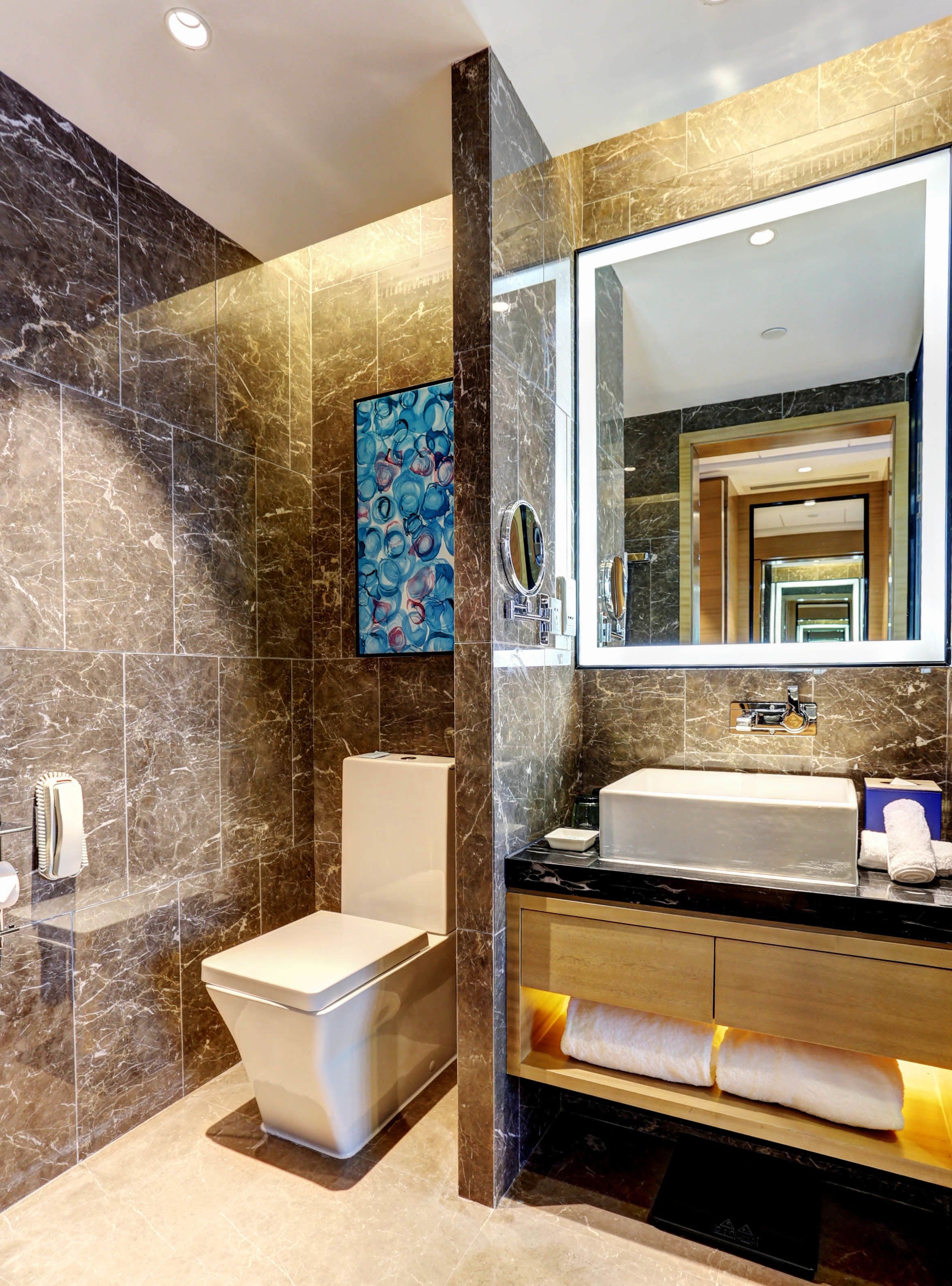 Eco-friendly toiletries, hair dryer, bathrobes, towels