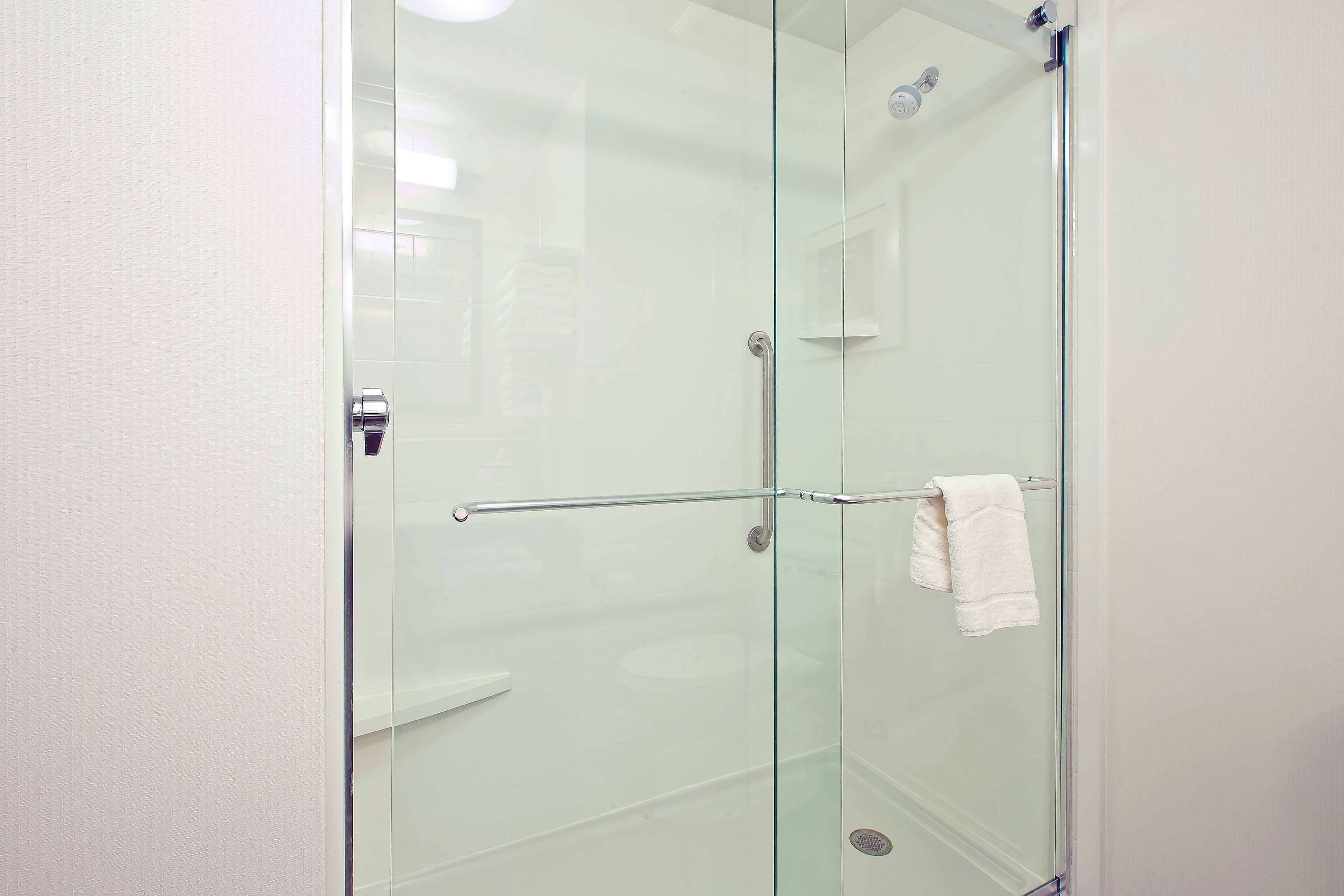 room, 1 king bed, accessible, non smoking (roll in shower) | bathroom | hair dryer, towels