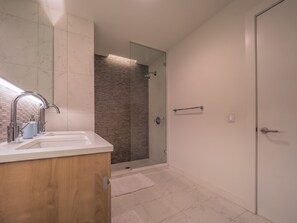 Apartamento de lujo, 2 habitaciones | Baño | Ducha y artículos de higiene personal gratuitos