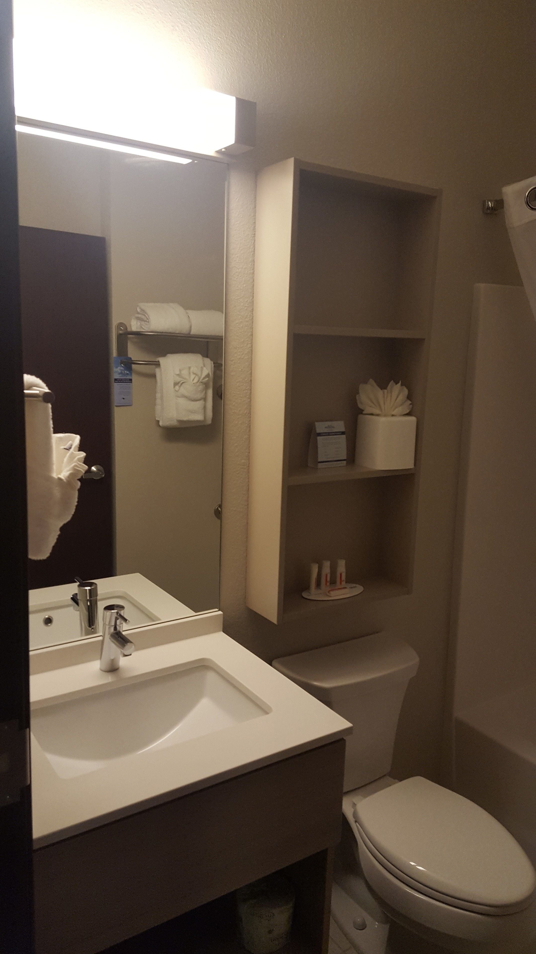 combined shower/bathtub, free toiletries, hair dryer, towels