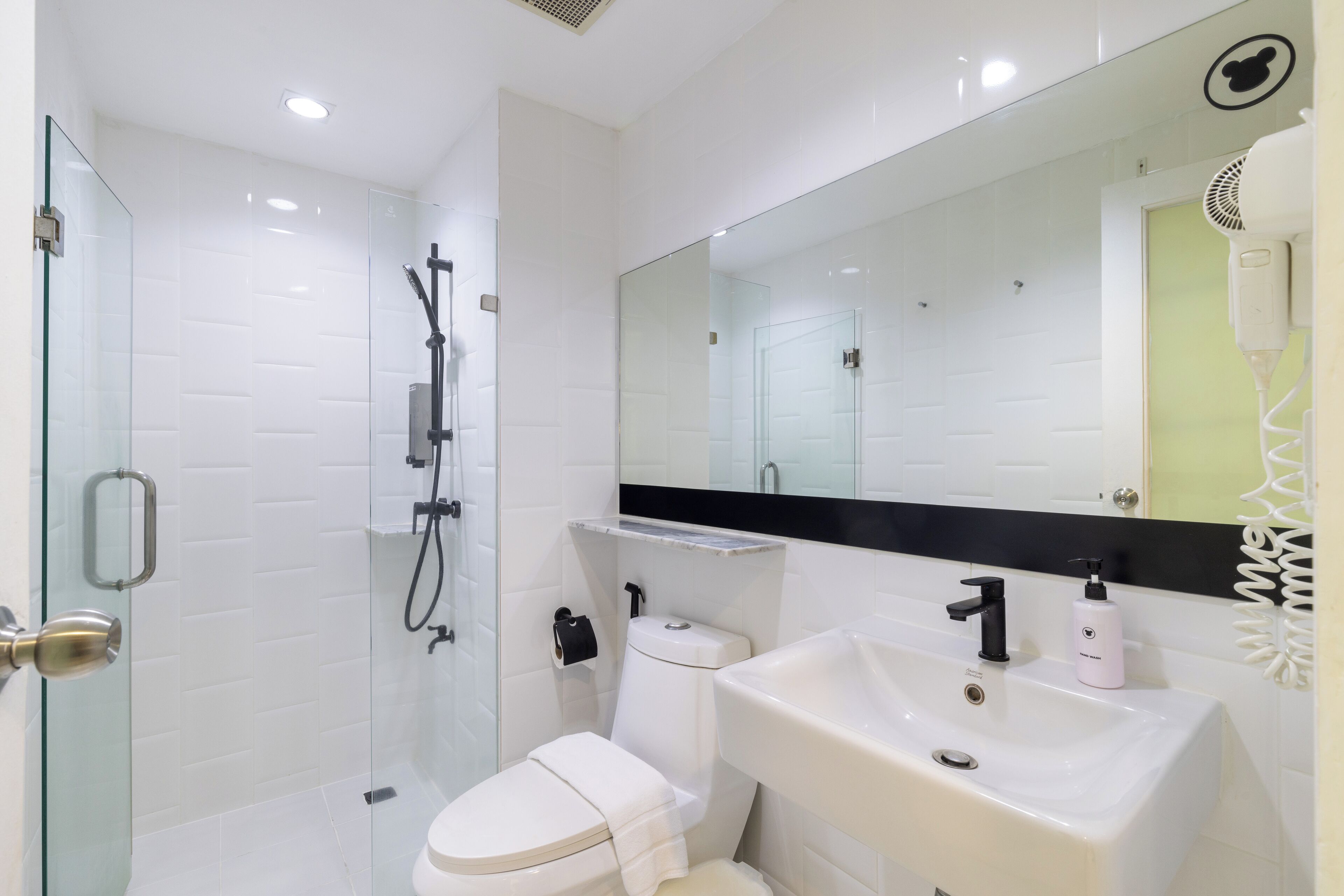 shower, free toiletries, hair dryer, bathrobes