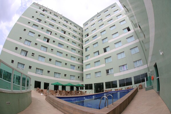 Outdoor pool, open 10:00 AM to 8:00 PM, pool umbrellas, sun loungers