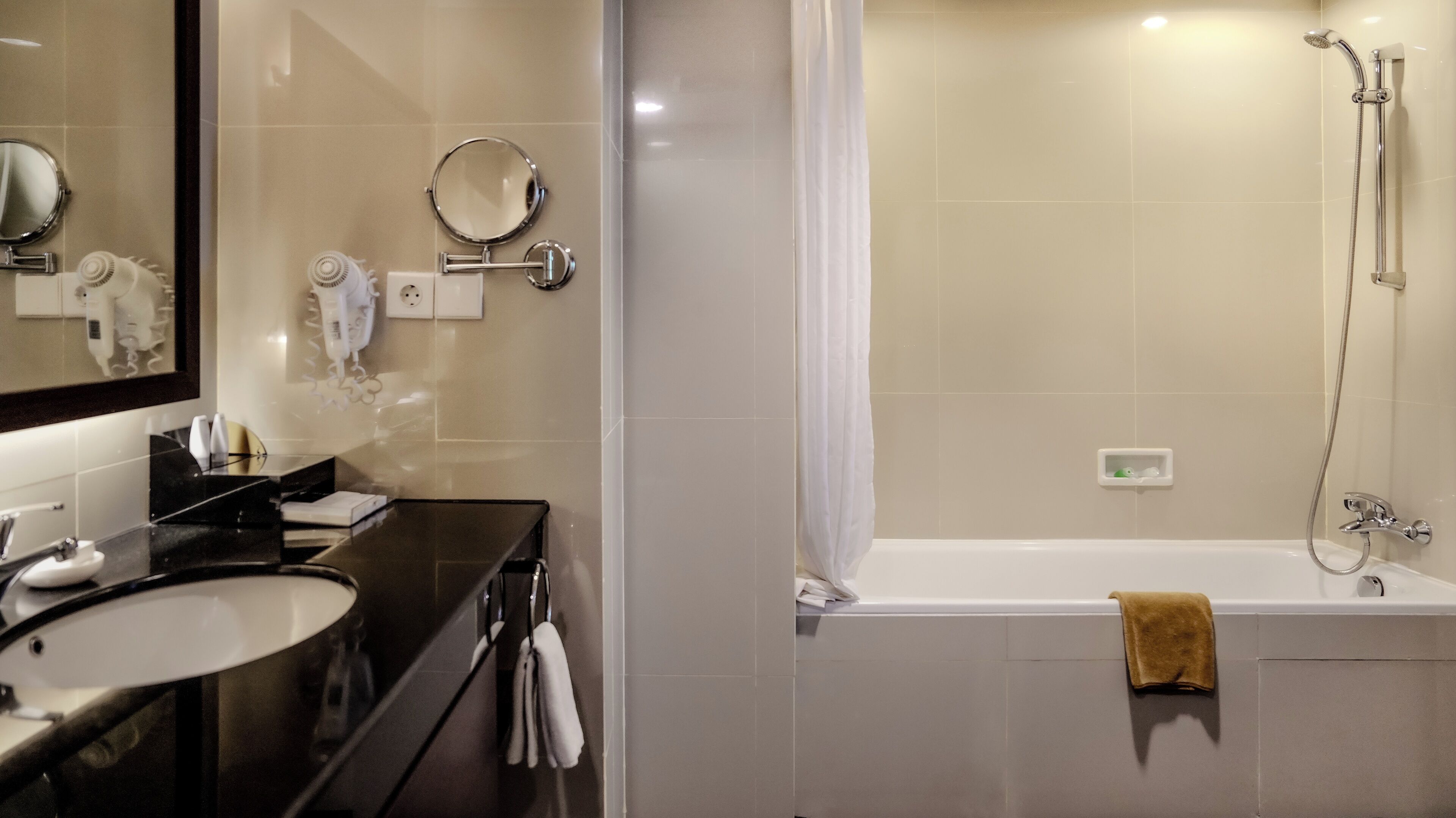 free toiletries, hair dryer, bathrobes, slippers