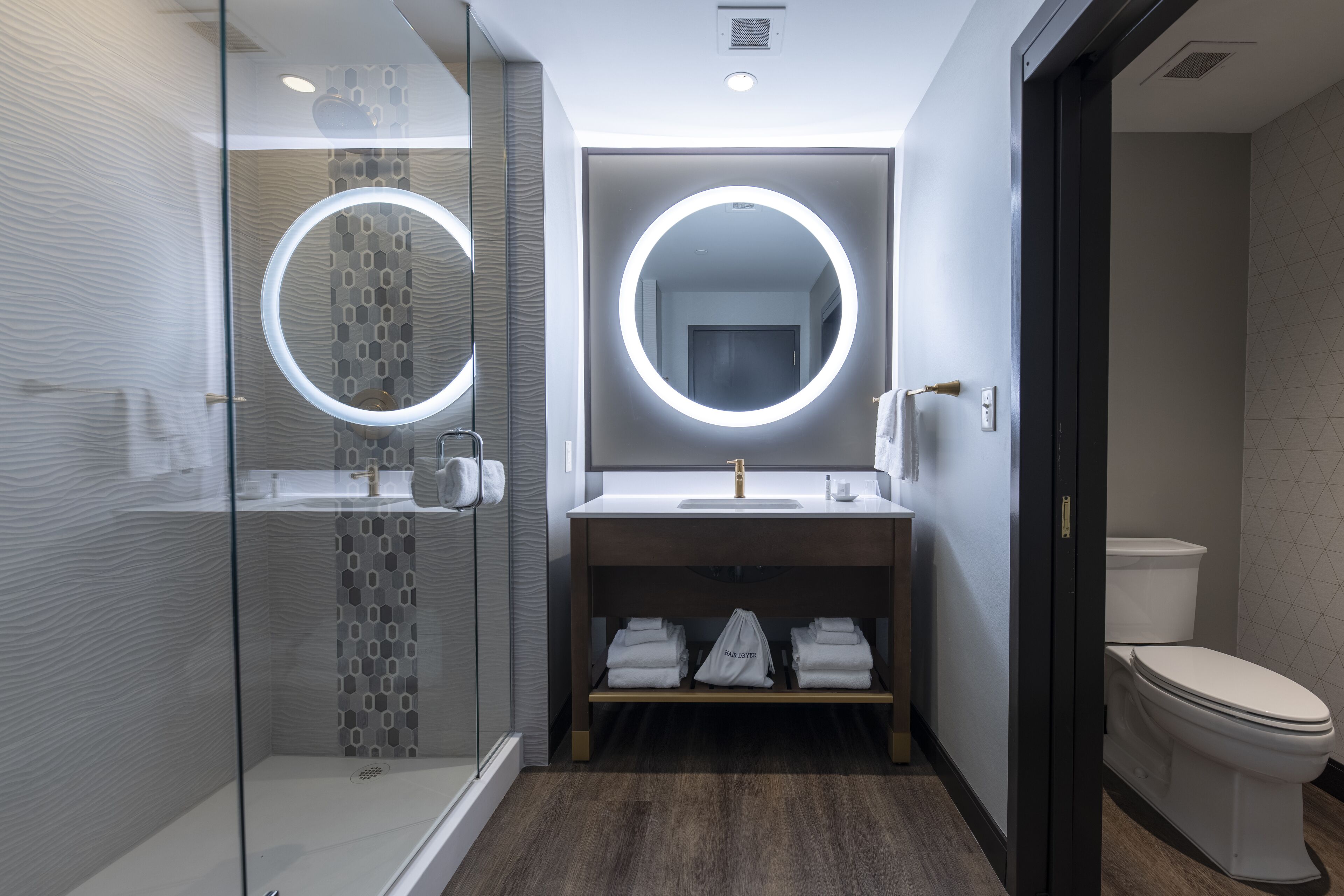 free toiletries, hair dryer, towels