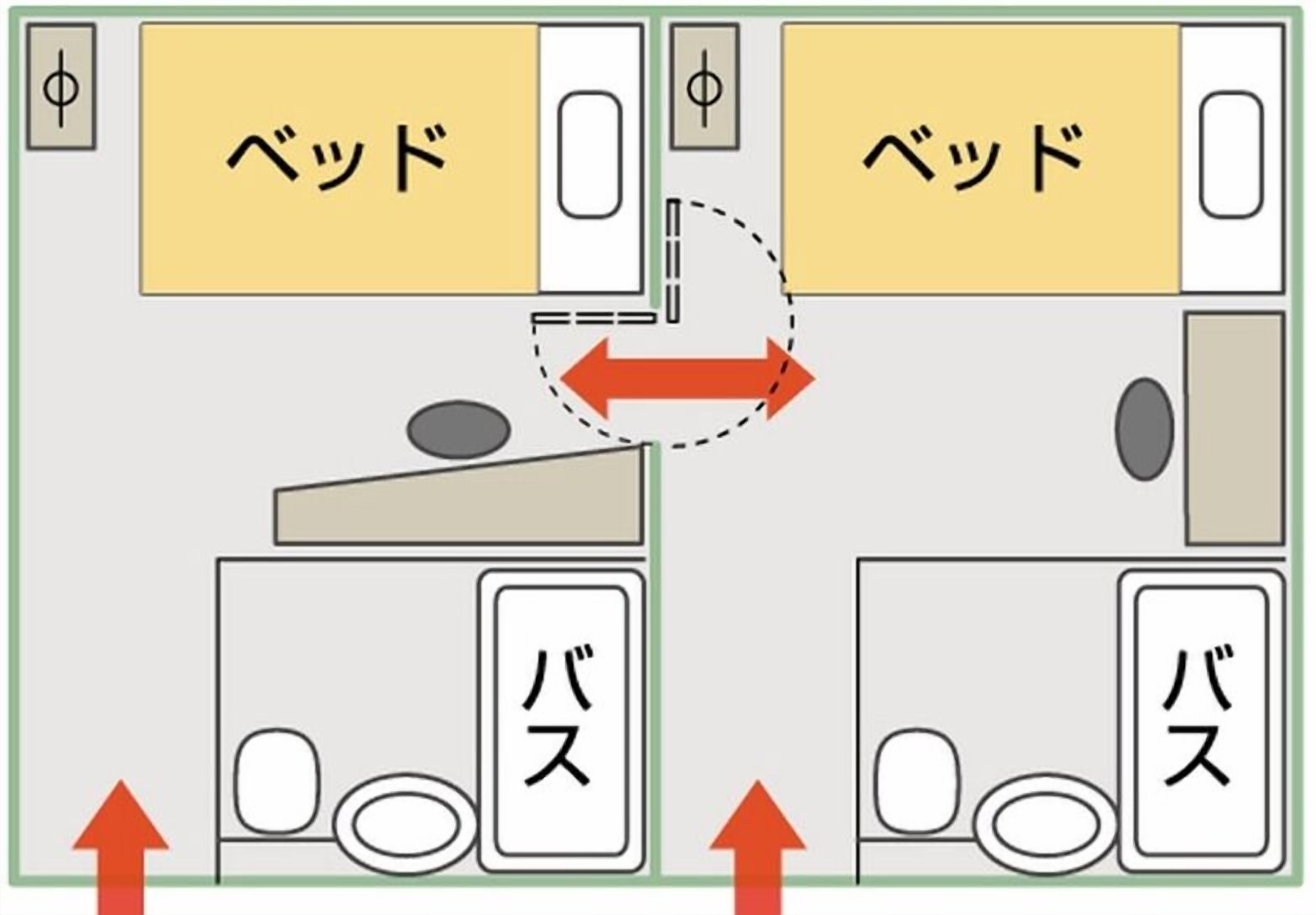 standard double room, connecting rooms | floor plan