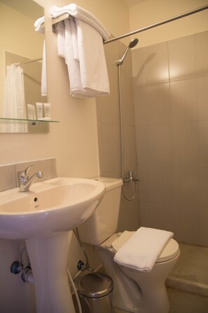 Dusche, kostenlose Toilettenartikel, Haartrockner, Handtücher
