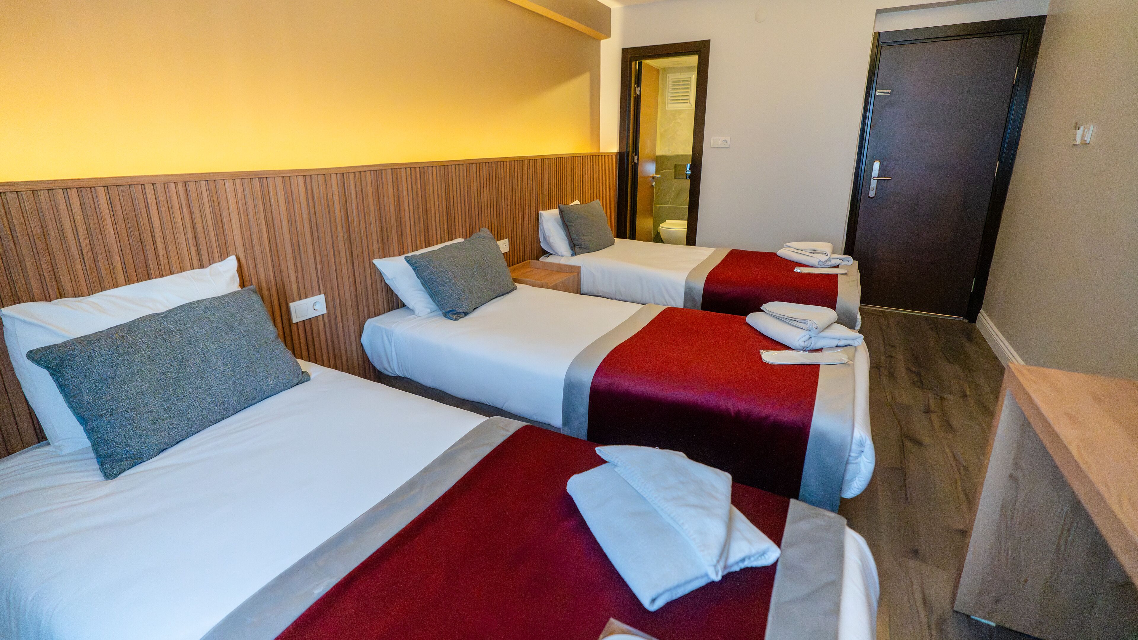 Standaard driepersoonskamer | Een minibar, een kluis op de kamer, een bureau, gratis wifi