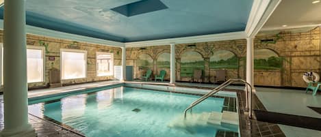 Indoor pool, outdoor pool, pool loungers