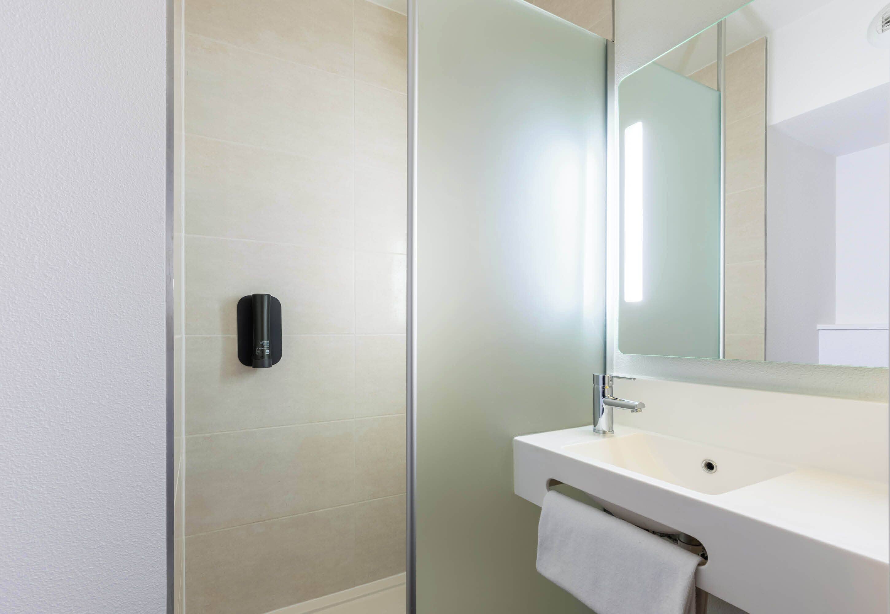 combined shower/bathtub, free toiletries, hair dryer, towels