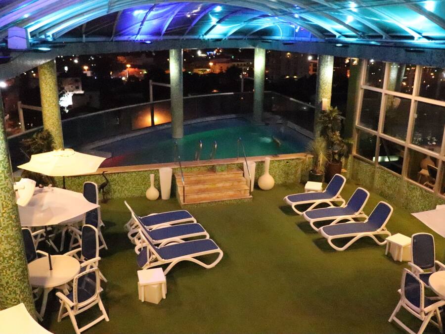 Outdoor pool, open 8 AM to 9 PM, sun loungers