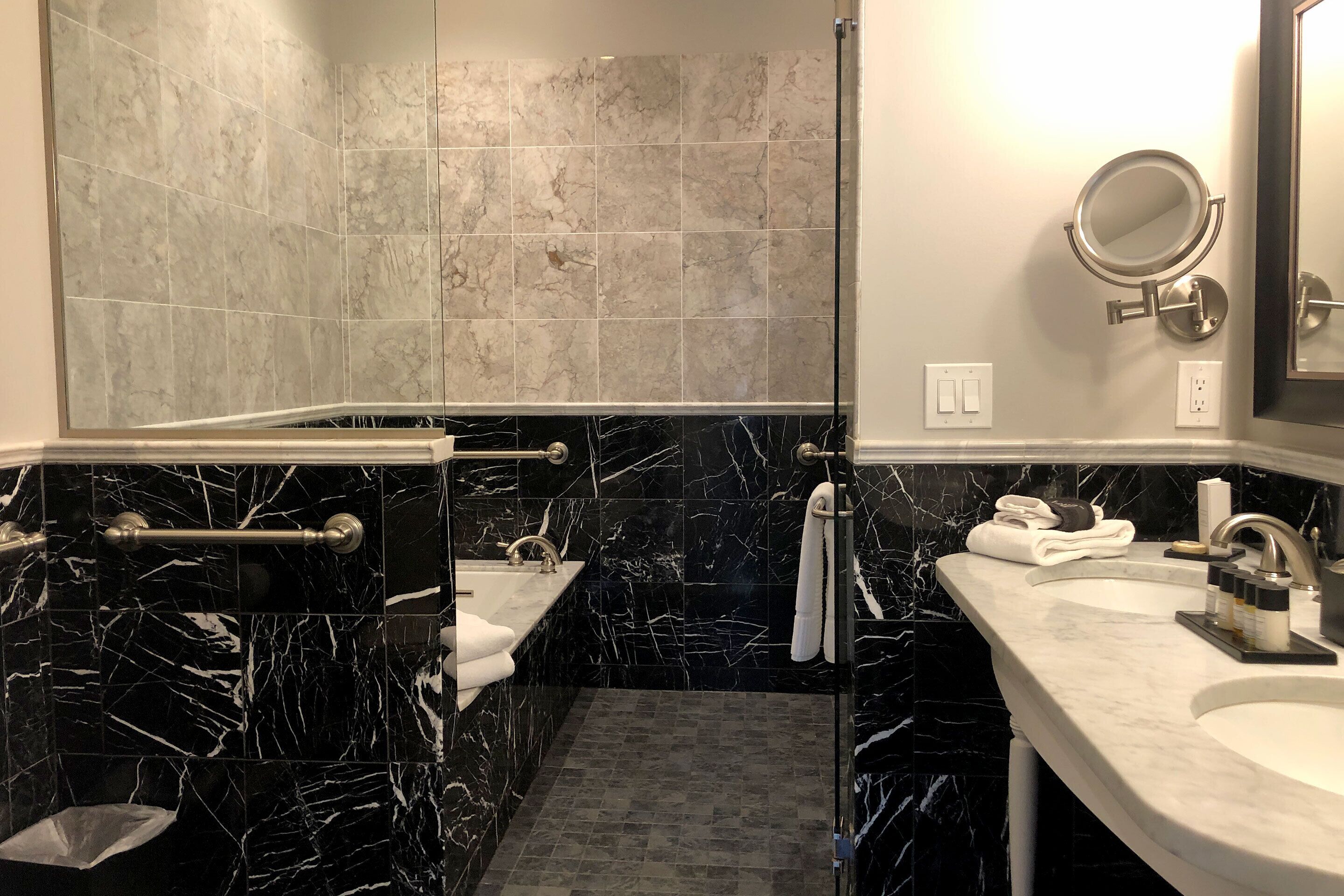 deluxe king ada | bathroom | separate bathtub and shower, deep-soaking bathtub, free toiletries