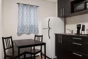 Mini-fridge, microwave, coffee/tea maker