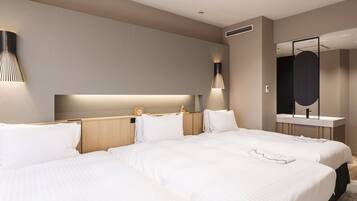 Down duvets, desk, blackout curtains, iron/ironing board