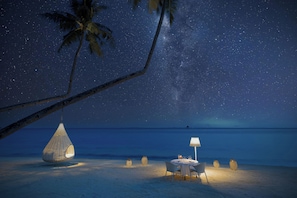 Private beach, white sand, beach towels, snorkeling