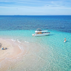 Private beach, white sand, beach towels, snorkeling