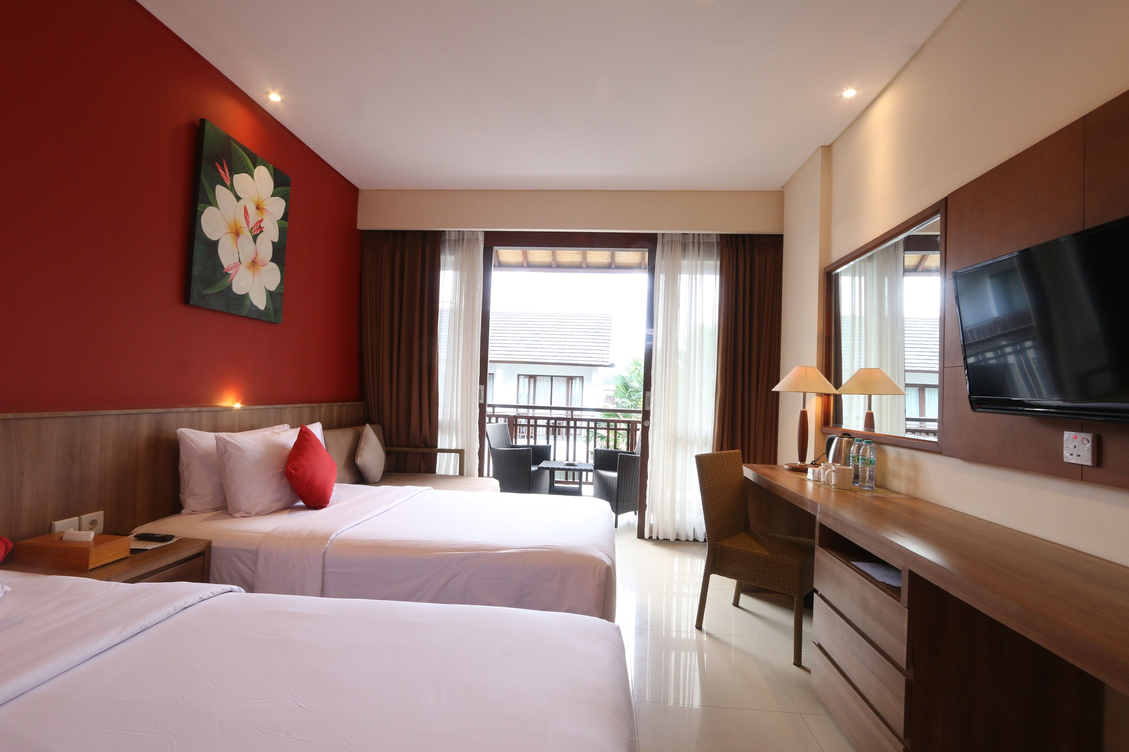 deluxe premier room, twin bed with pool view | view from room
