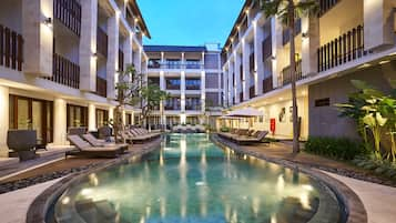 Outdoor pool, sun loungers