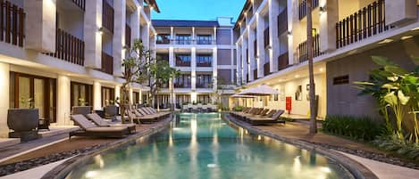 Outdoor pool, sun loungers