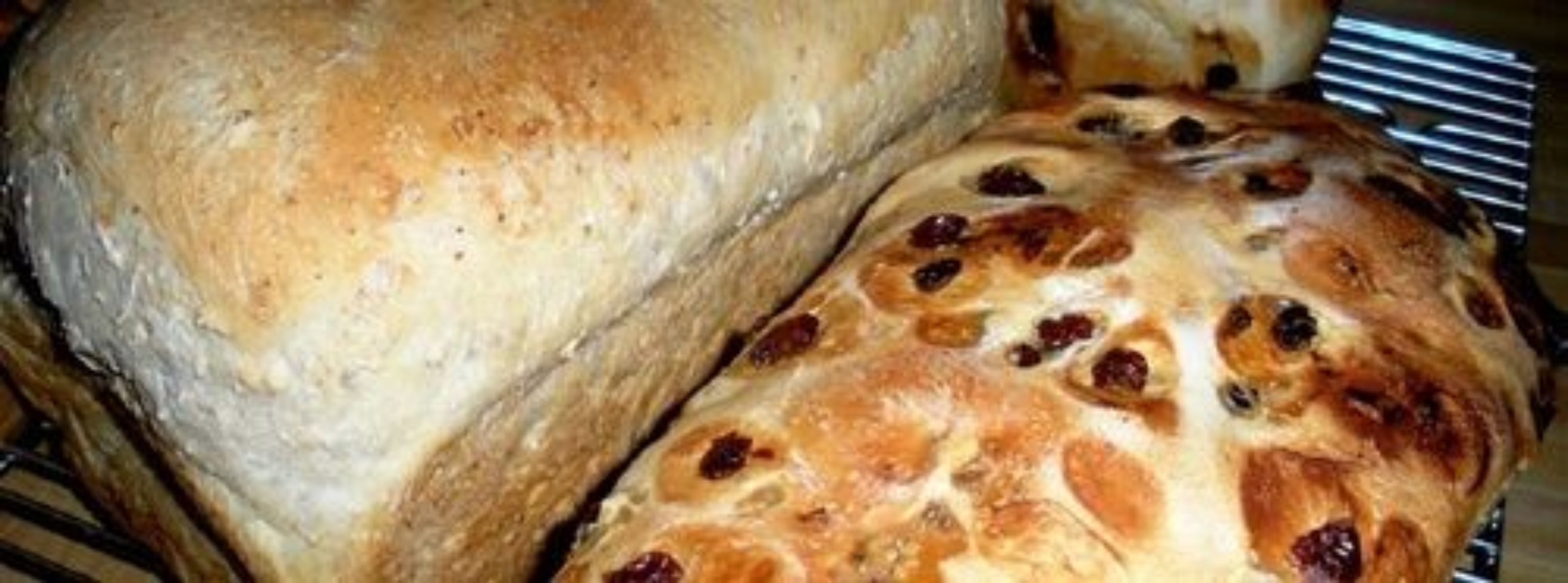 A loaf of bread with raisins baked into it.