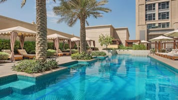 3 outdoor pools, open 7:00 AM to 9:00 PM, free cabanas, pool umbrellas