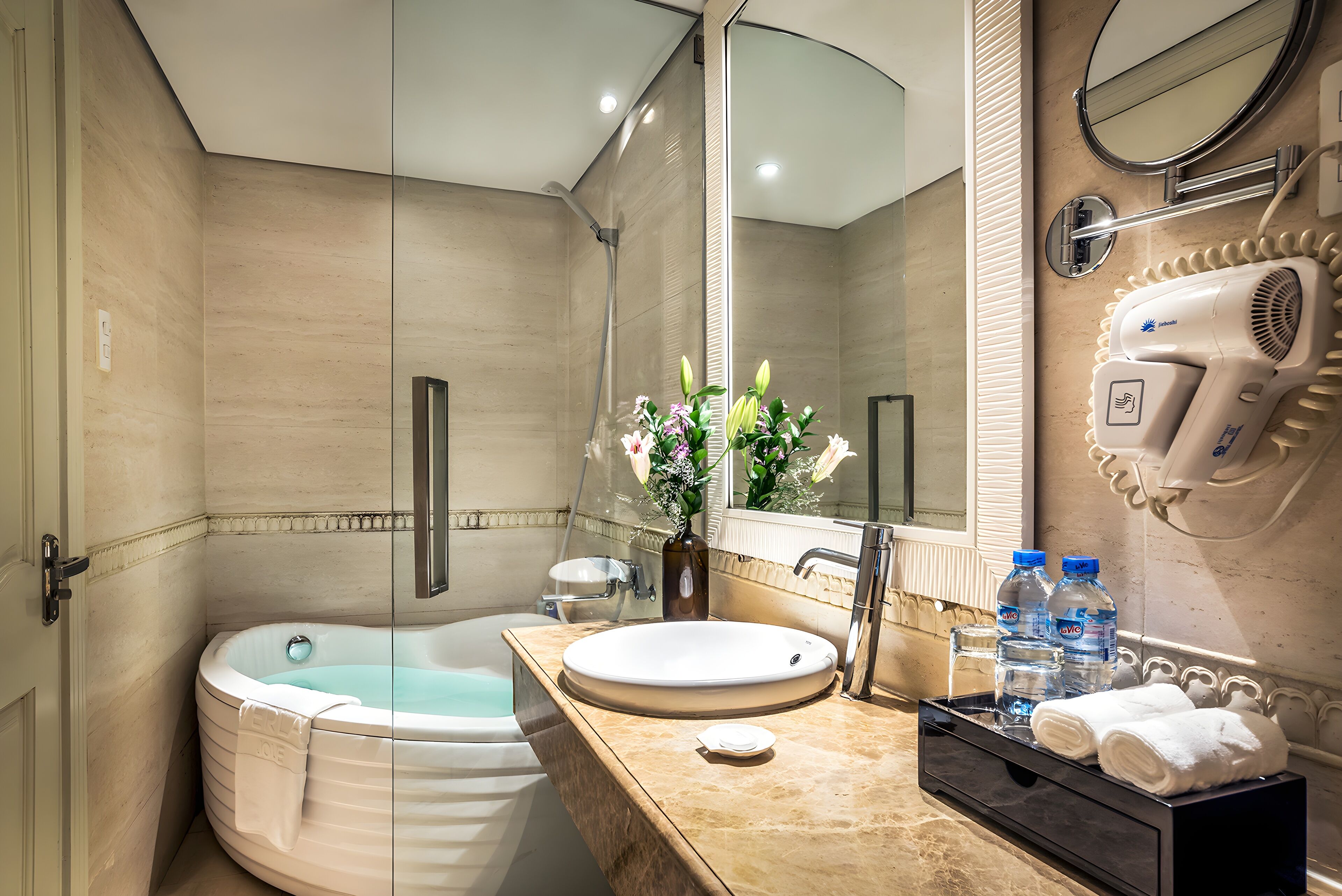 deluxe double or twin, no window | bathroom | shower, free toiletries, hair dryer, slippers