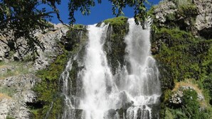 A waterfall cascading down a rocky cliff surrounded by lush greenery. - Amber Inn Motel (Bliss)