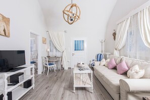Villa, Jetted Tub | Living area | LCD TV, DVD player - Villa Iokasti (Santorini)