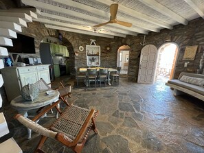 Traditional Villa, 3 Bedrooms, Sea View | Living area | Flat-screen TV, DVD player - The Stone Windmill (Kea)