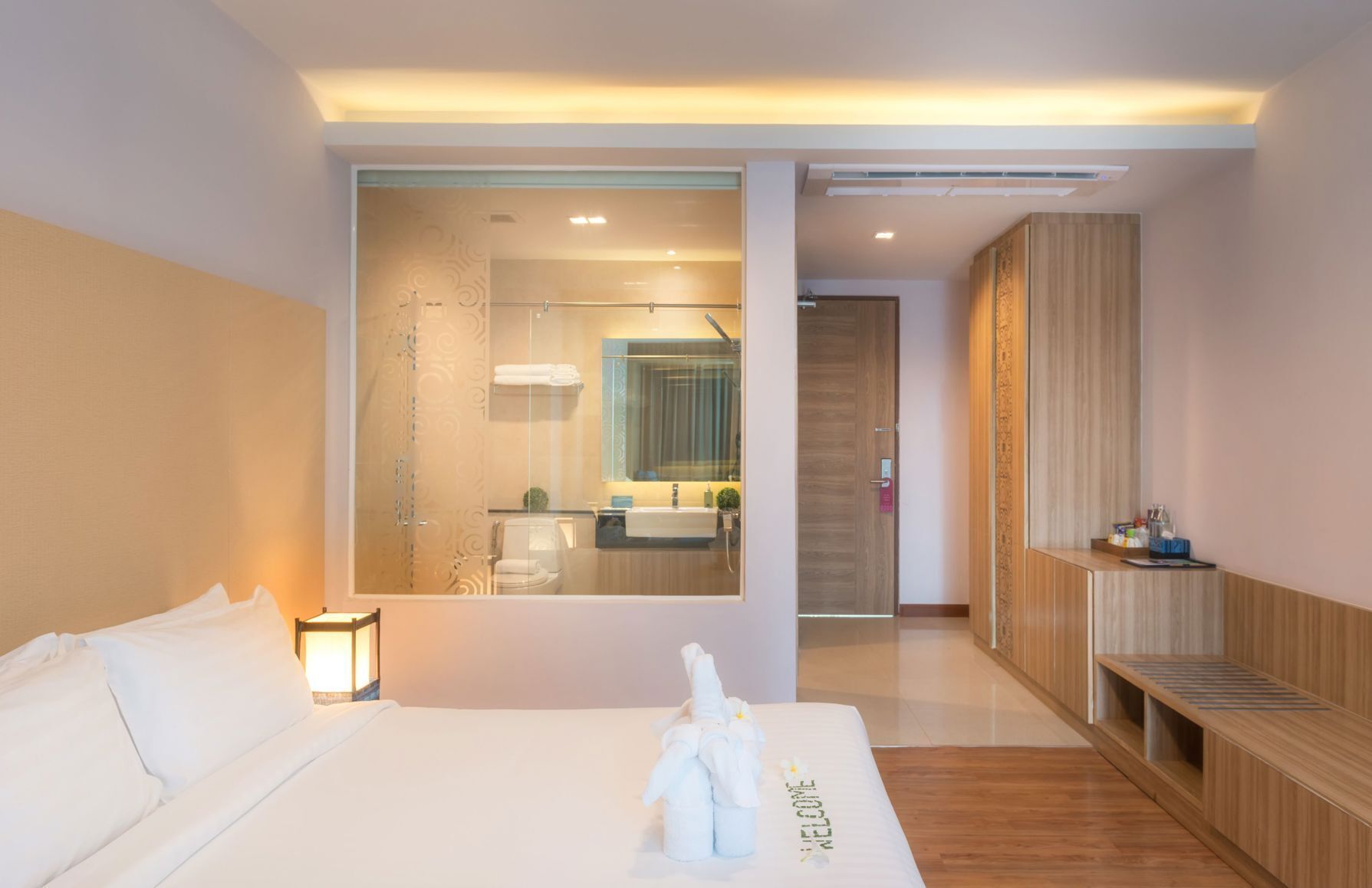 Hypo-allergenic bedding, free minibar items, in-room safe