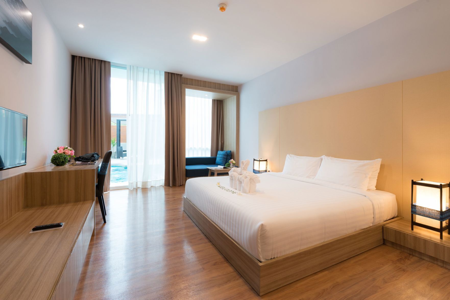 Hypo-allergenic bedding, free minibar items, in-room safe