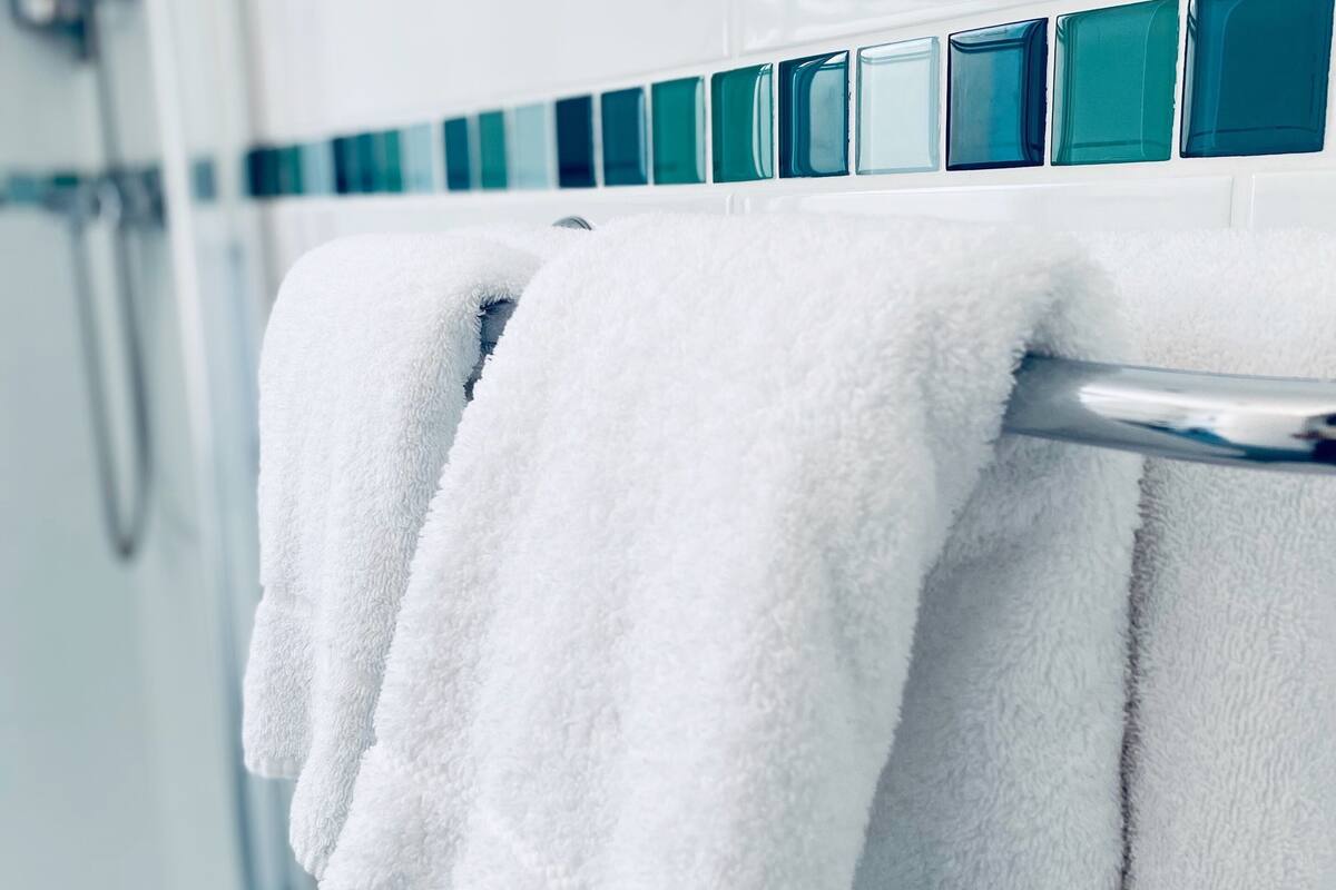 free toiletries, hair dryer, towels, soap