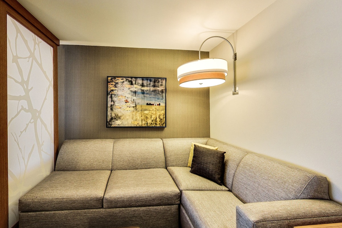 48-inch flat-screen tv with cable channels, tv, mp3 dock