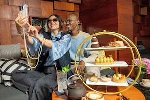 French cuisine, garden views