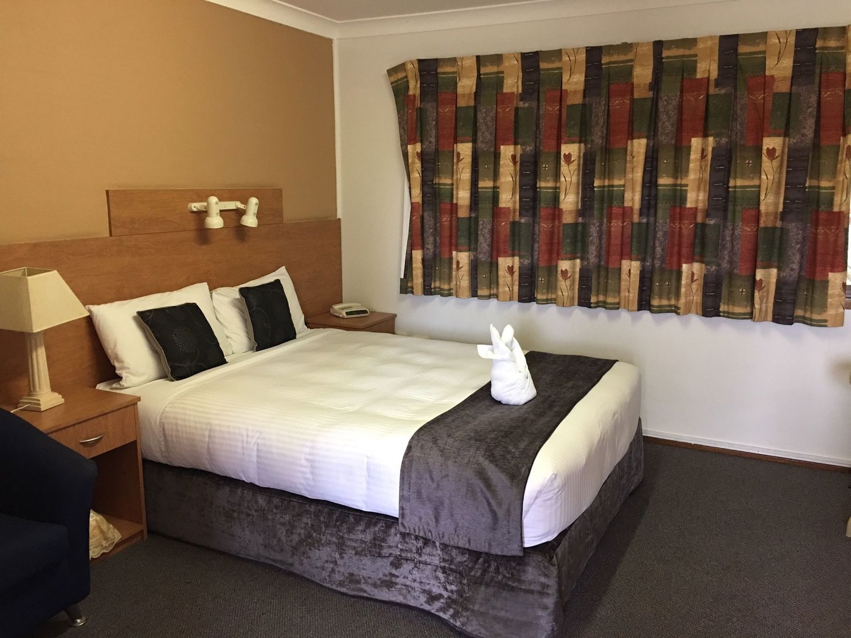 Desk, blackout drapes, soundproofing, iron/ironing board