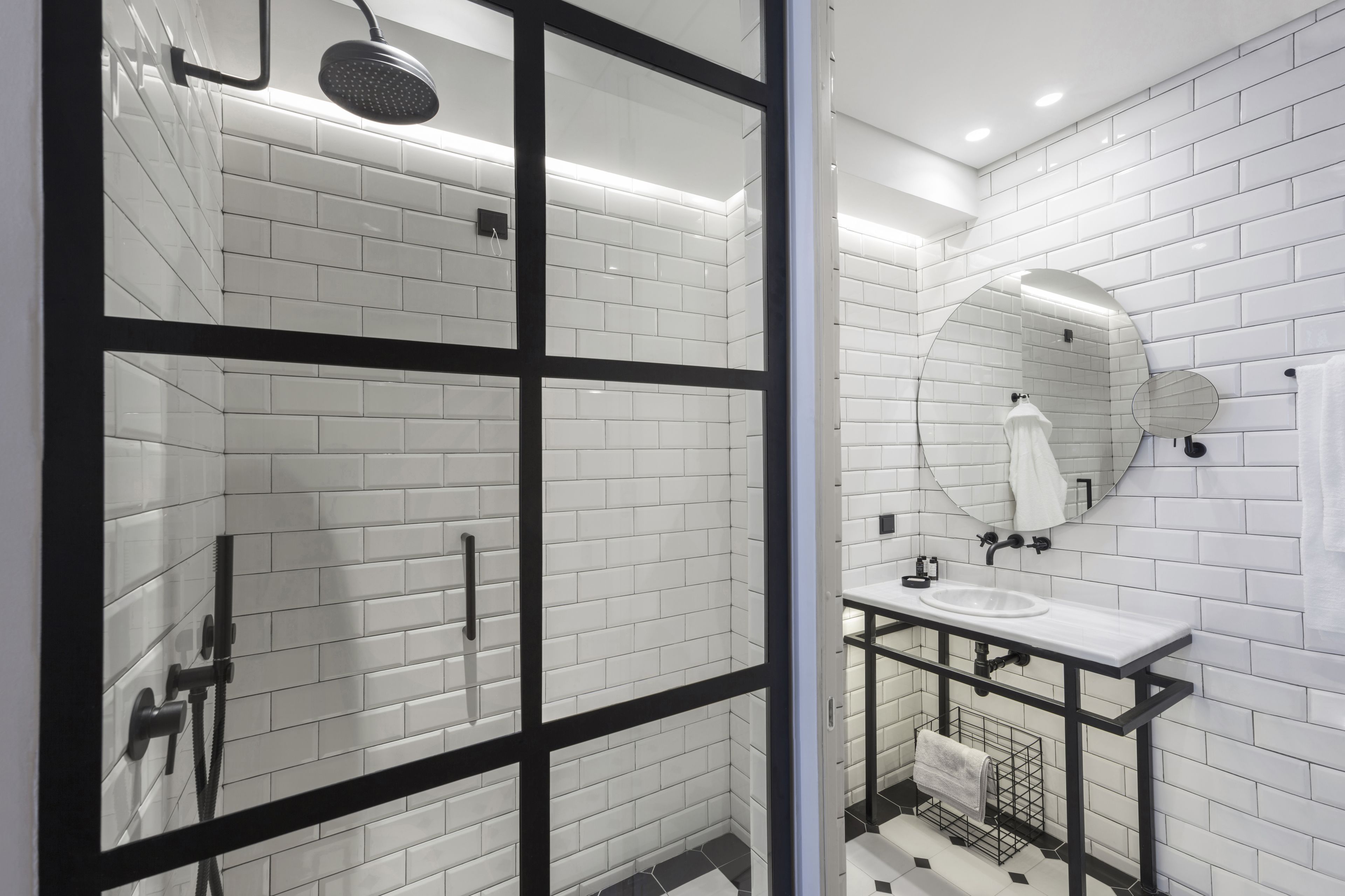 shower, designer toiletries, hair dryer, bathrobes