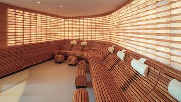 Een sauna, een bubbelbad, een stoombad, lichaamsbehandelingen