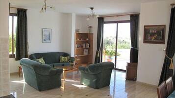 Villa, 2 Bedrooms, Sea View | Living area | 32-inch flat-screen TV with satellite channels, TV, DVD player