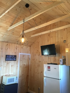 Hytte, 2 soverom, tekjøkken, utsikt mot innsjø | Oppholdsområde | TV