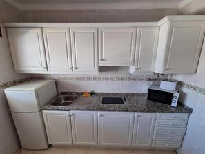 Großer Kühlschrank, Mikrowelle, Herdplatte
