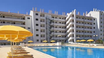 Seasonal outdoor pool, open 9:00 AM to 7:00 PM, sun loungers