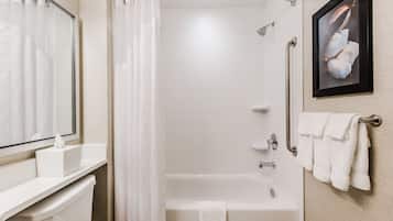 Une salle de bain moderne équipée d’une douche, de toilettes et d’un lavabo.