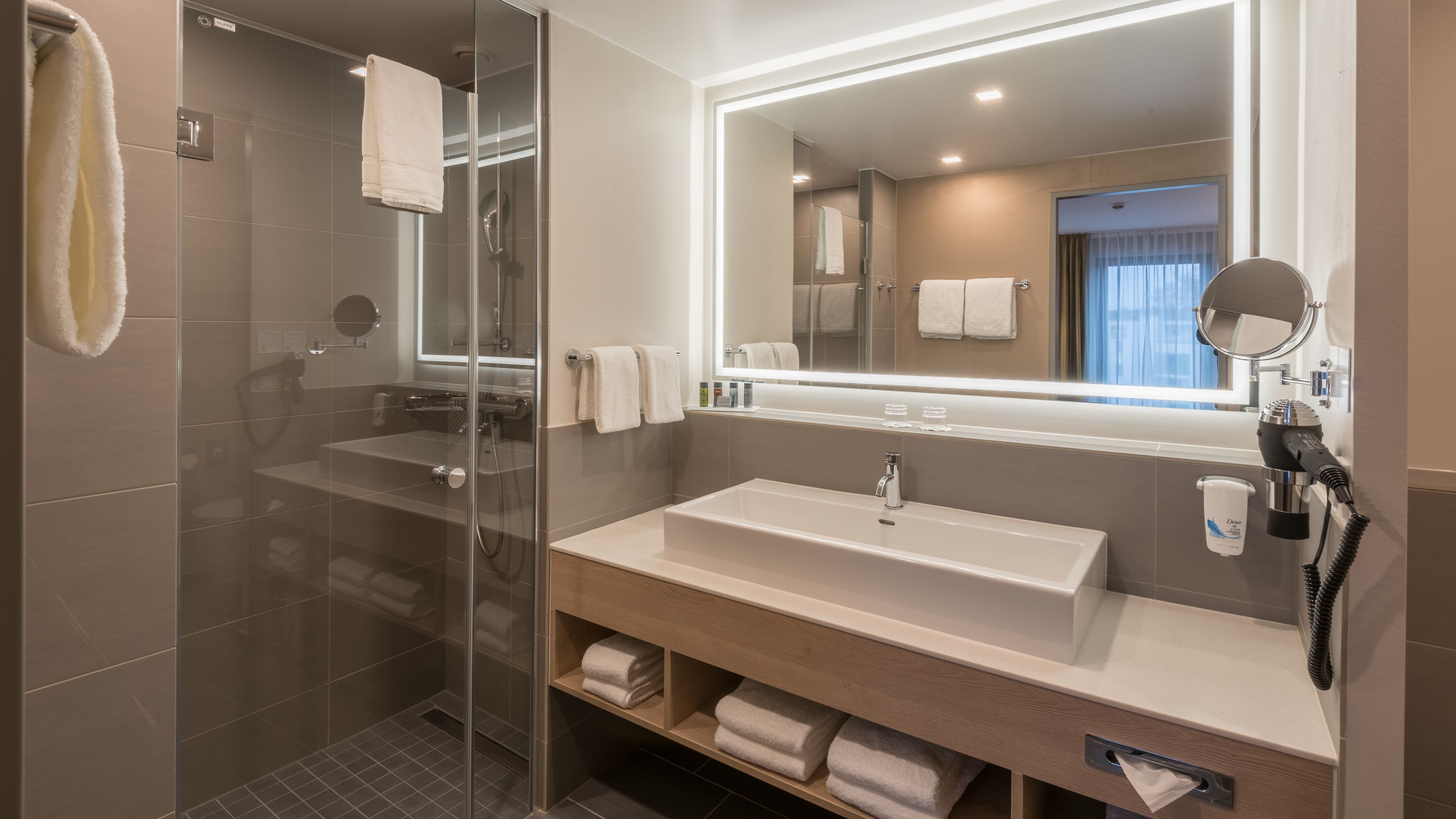 free toiletries, hair dryer, towels, soap